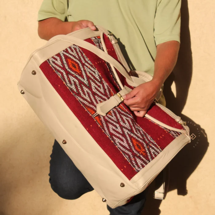 Morocco Carpet Leather Travel Bag - Image 5