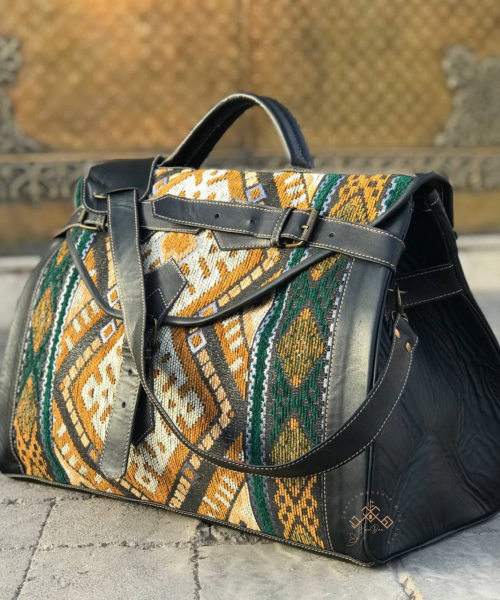Handcrafted Victorian carpet leather bag