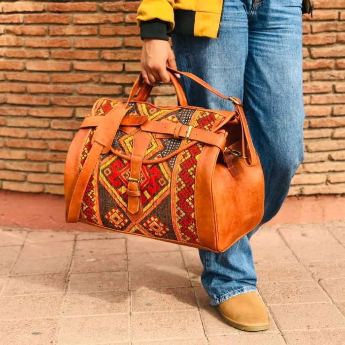 Personalized Crafted Kilim Travel leather Bag - Image 3