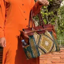 Green carpet Leather bag for Women
