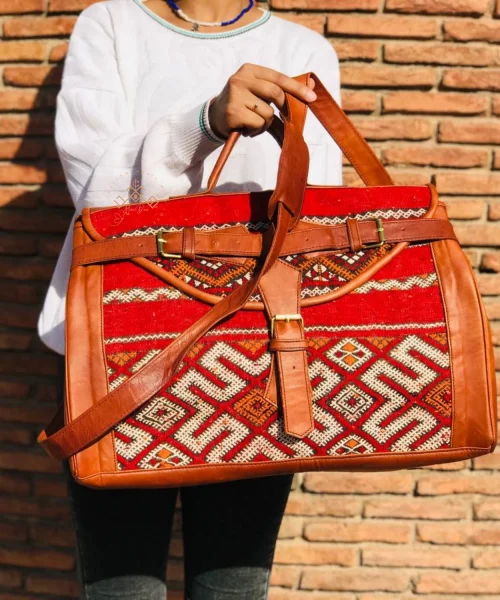 Vintage carpet Leather Travel Bags