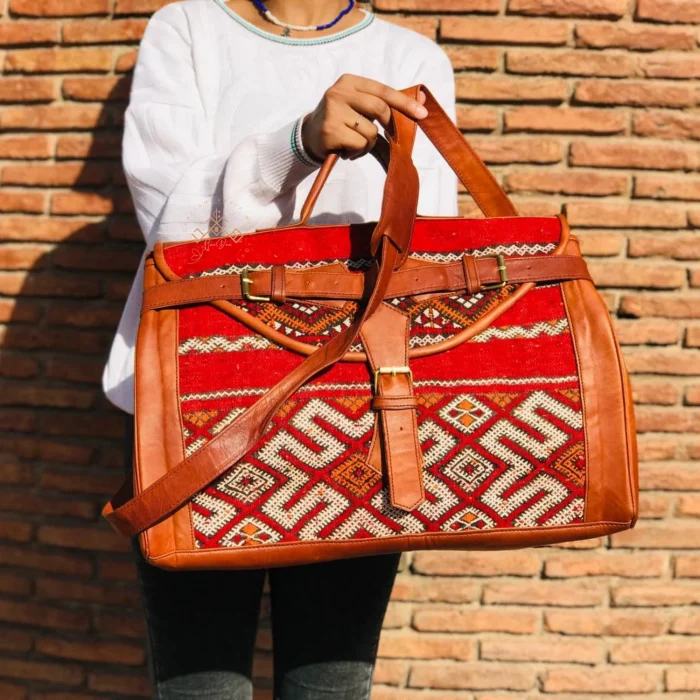 Vintage carpet Leather Travel Bags