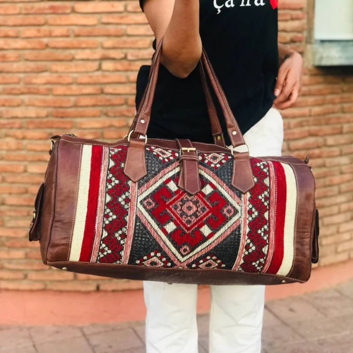 moroccan large kilim leather travel bag - Image 3