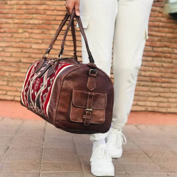 moroccan large kilim leather travel bag - Image 2