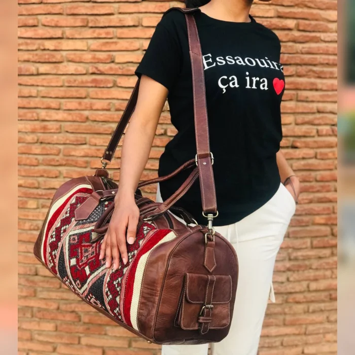 moroccan large kilim leather travel bag - Image 5