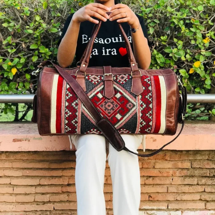 moroccan large kilim leather travel bag - Image 4