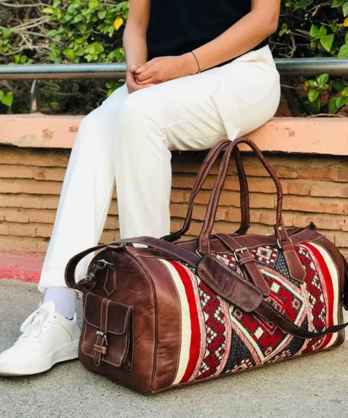 moroccan large kilim leather travel bag
