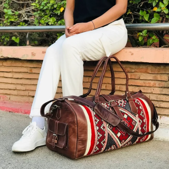 moroccan large kilim leather travel bag