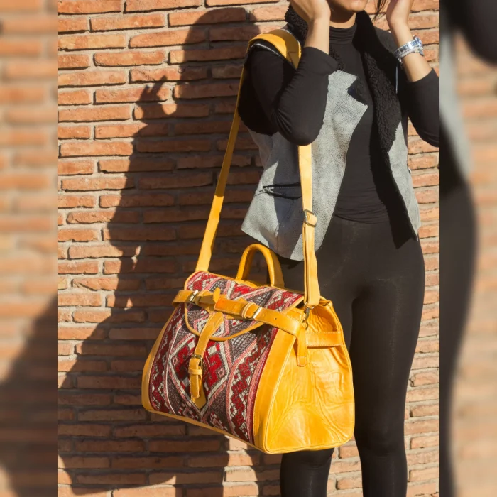 Personalized Weekend travel Carpet Leather bag - Image 15