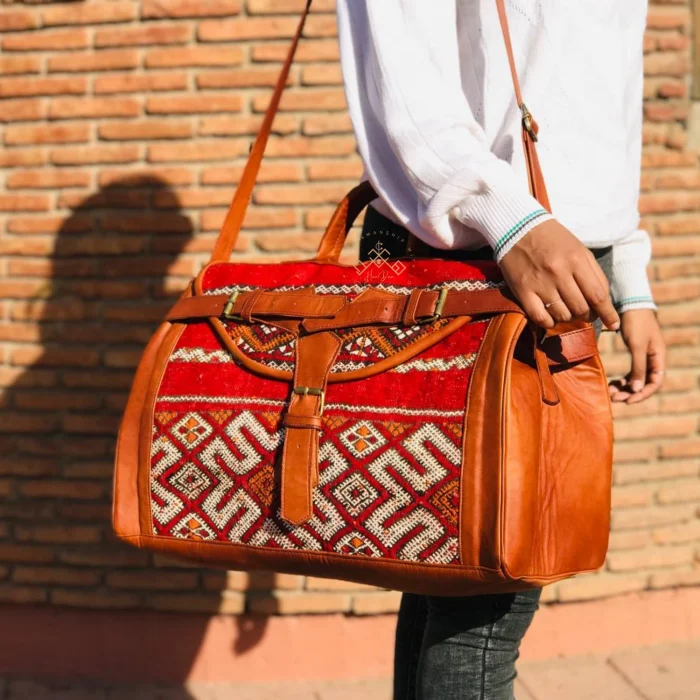 Vintage carpet Leather Travel Bags - Image 4