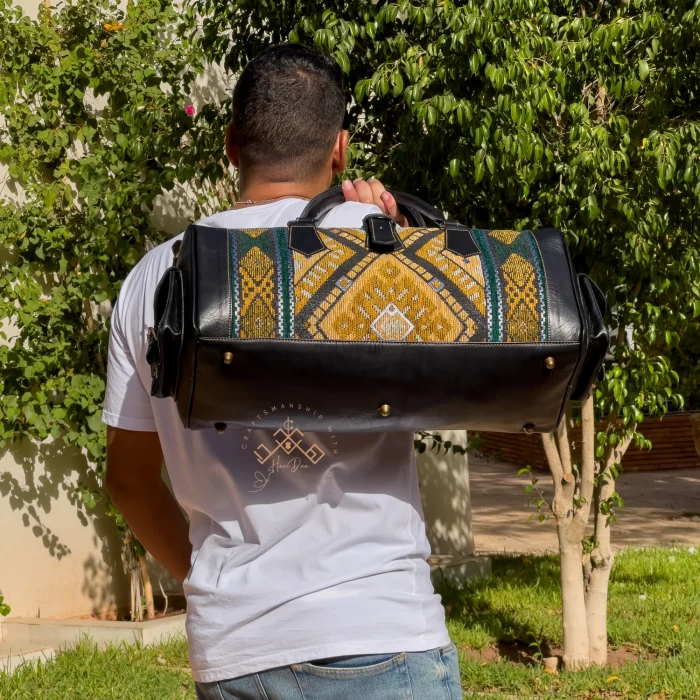 Black leather Travel Bag with green Carpet - Image 7