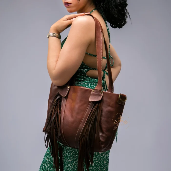 Brown Leather Fringe Handbag
