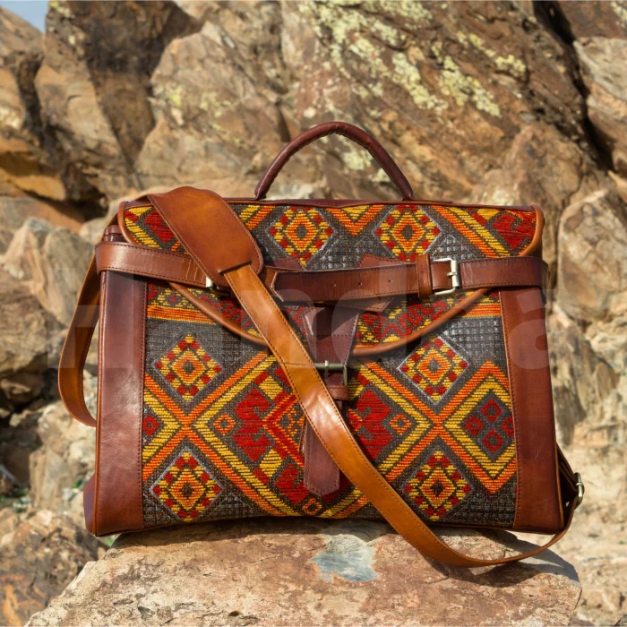 Personalized Crafted Kilim Travel leather Bag - Image 6