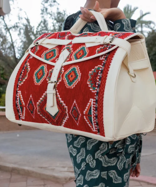 Moroccan Handmade Carpet Leather Travel Bag
