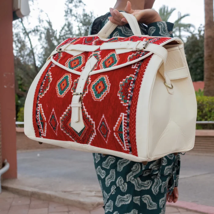 Moroccan Handmade Carpet Leather Travel Bag