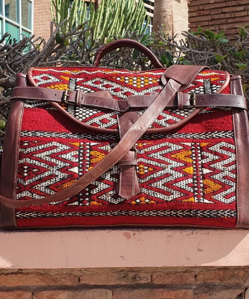 Moroccan Artisan-Crafted Vintage Carpet Leather Bag