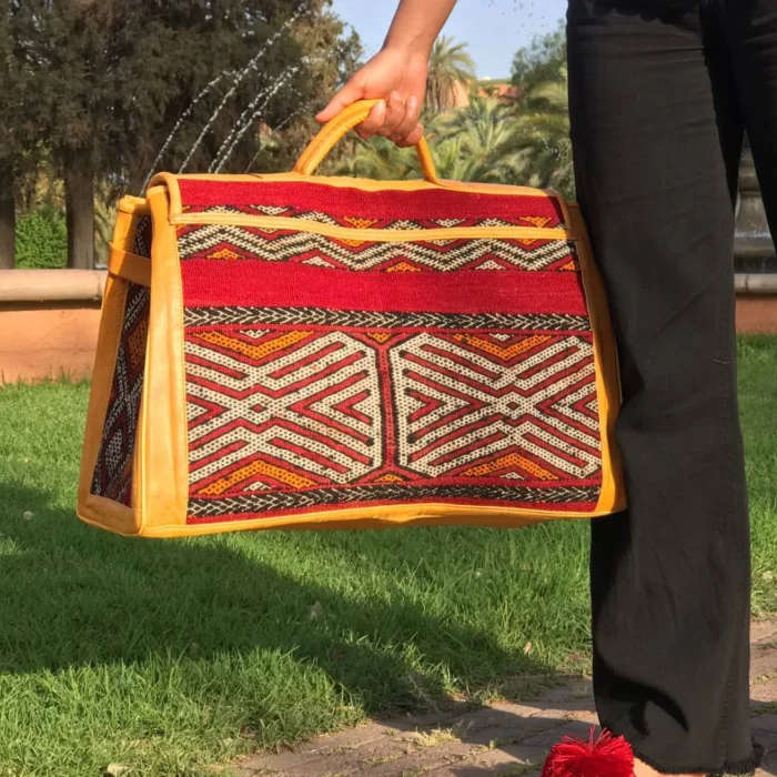 Moroccan Vintage Carpet Bag Leather Weekender - Image 7