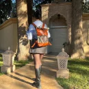 Stylish Roll Top Leather Backpack with Colorful Kilim Pattern