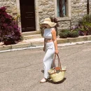 Straw french baskets with Brown leather strap