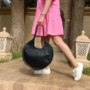 Black Stylish Circle Leather Handbag for Modern Women