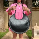 Black Stylish Circle Leather Handbag for Modern Women