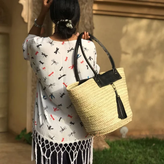Handwoven Basket Crafted with Genuine Leather Handle - Image 6