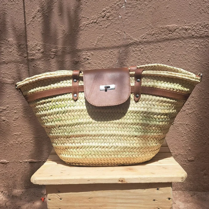 Straw french baskets with Brown leather strap