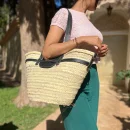 Black straw french baskets with leather strap