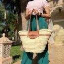 Brown handmade straw french baskets with leather strap