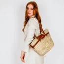 Stylish Artisanal Straw Baskets with Brown Leather Strap