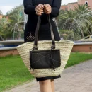 Moroccan Woven Basket with Leather Touch