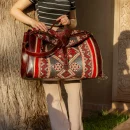 Premium Brown Leather Travel Bag with Colorful Red Kilim Pattern