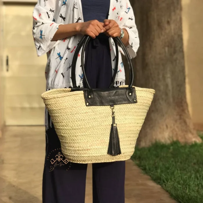 Handwoven Basket Crafted with Genuine Leather Handle
