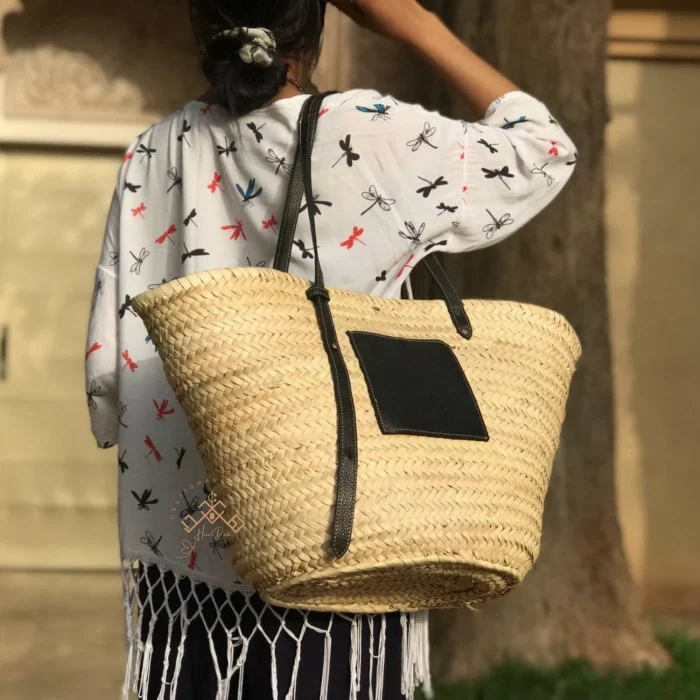 Moroccan Basket with Leather Handle - Image 4