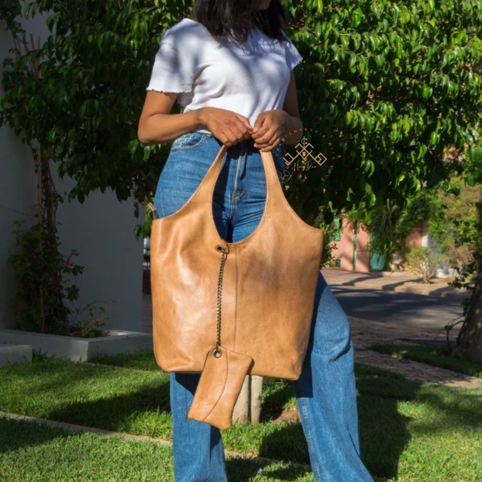 Moroccan Leather Hobo Shoulder Bag - Image 2