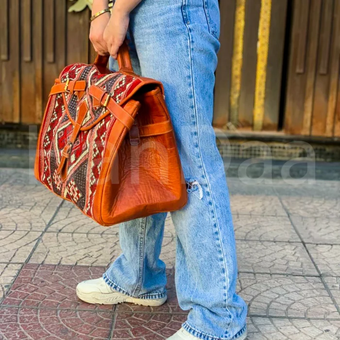 Personalized Weekend travel Carpet Leather bag - Image 6