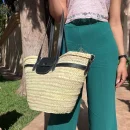 Black straw french baskets with leather strap