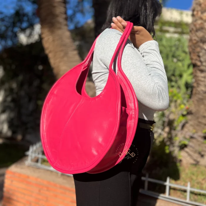 Pink Stylish Circle Leather Handbag for Modern Women - Image 2