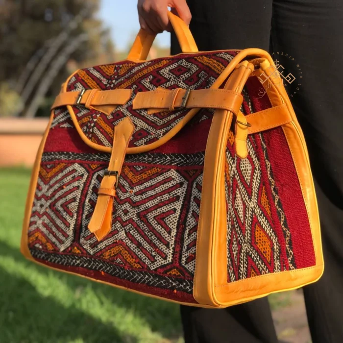 Moroccan Vintage Carpet Bag Leather Weekender - Image 6