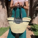 Black straw french baskets with leather strap