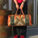 Brown Kilim Travel Bag with green Carpet Design