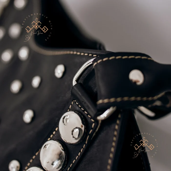 Black Shoulder leather Bag with Rivets - Image 5
