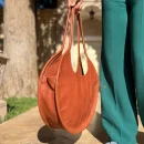 Brown Handmade Round Leather Shoulder Bag