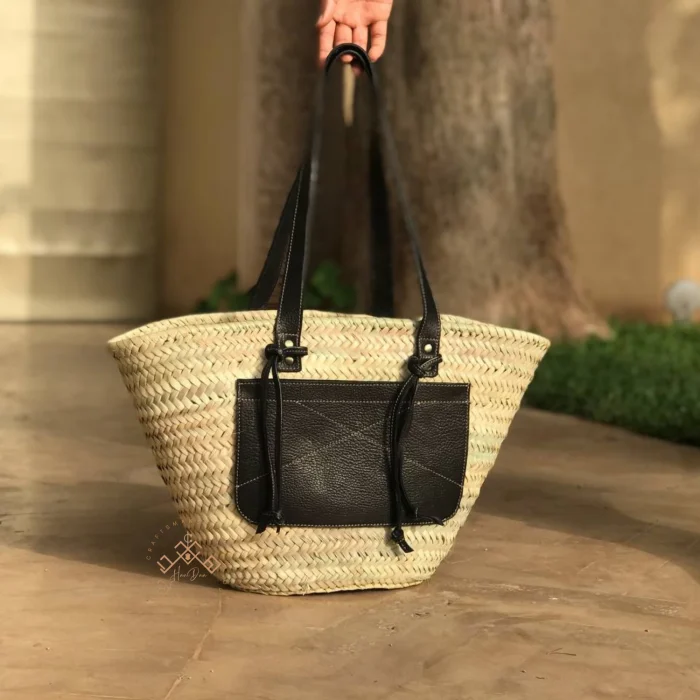 Moroccan Woven Basket with Leather Touch - Image 2