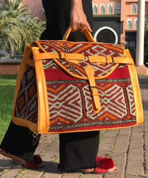 Moroccan Vintage Carpet Bag Leather Weekender