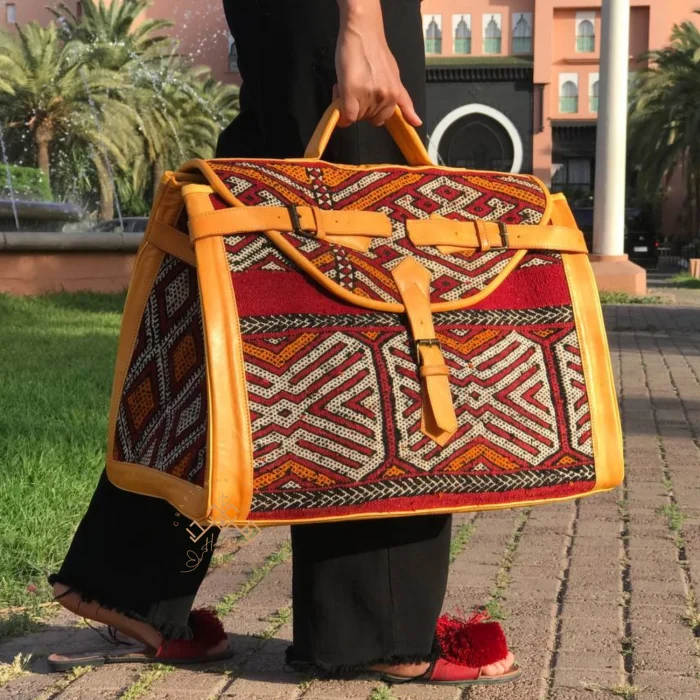 Moroccan Vintage Carpet Bag Leather Weekender