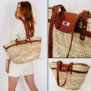 Stylish Artisanal Straw Baskets with Brown Leather Strap