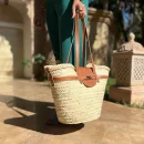 Brown handmade straw french baskets with leather strap