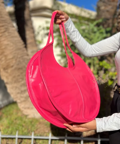 Pink Stylish Circle Leather Handbag for Modern Women