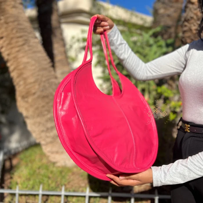 Pink Stylish Circle Leather Handbag for Modern Women